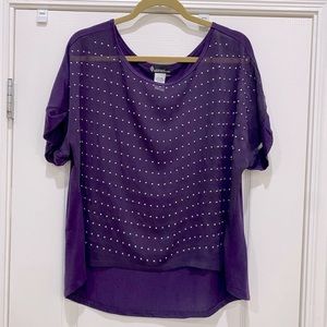 Signature Studio purple mixed media top Silver stud front accent Hi Lo hem sz XL